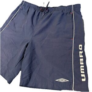 VIntage Umbro Shorts Mens  34x8 Navy Mesh Lined Made In USA Soccer Baggy Logo